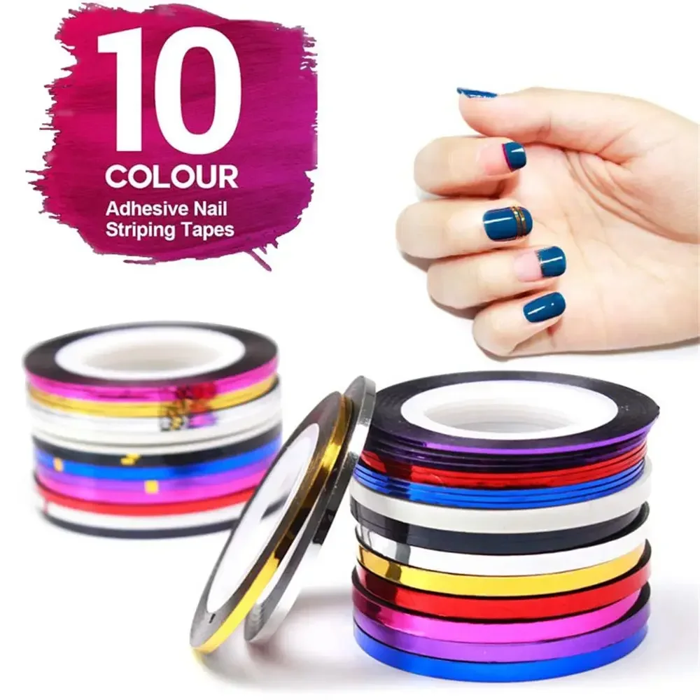 

10-30 шт. наклейки для дизайна ногтей, украшение для ногтей своими руками с клейкой подложкой, цветные металлические полоски 1 мм для дизайна ногтей