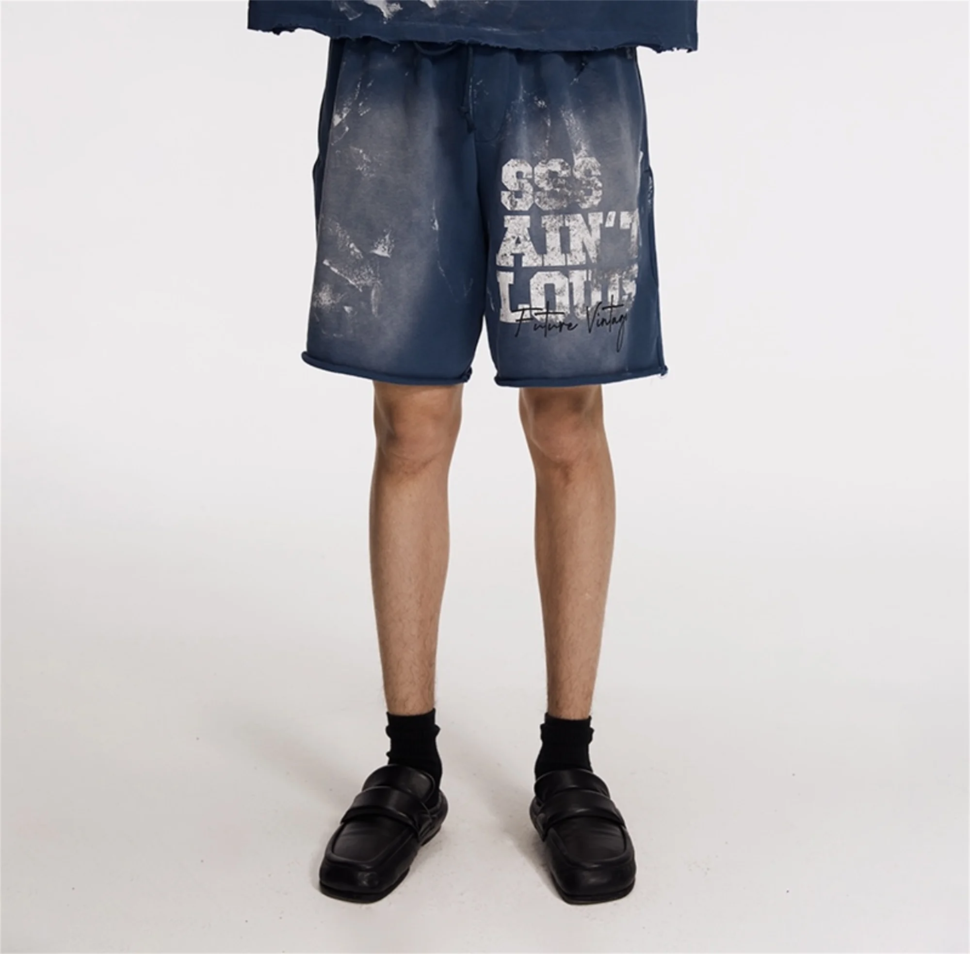 Saint Louis 24SS Future Vintage Splashing Ink Graffiti Making Dirty Water Making Old Drawstring Shorts For Summer