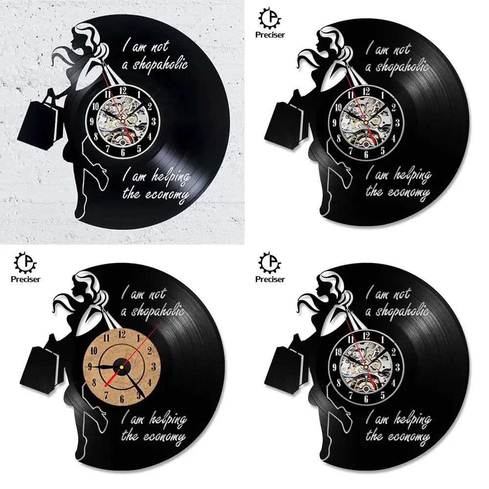 Classic Shopping Vinyl Record Fashion Wall Clock Vintage Creative Handmade Room Decor