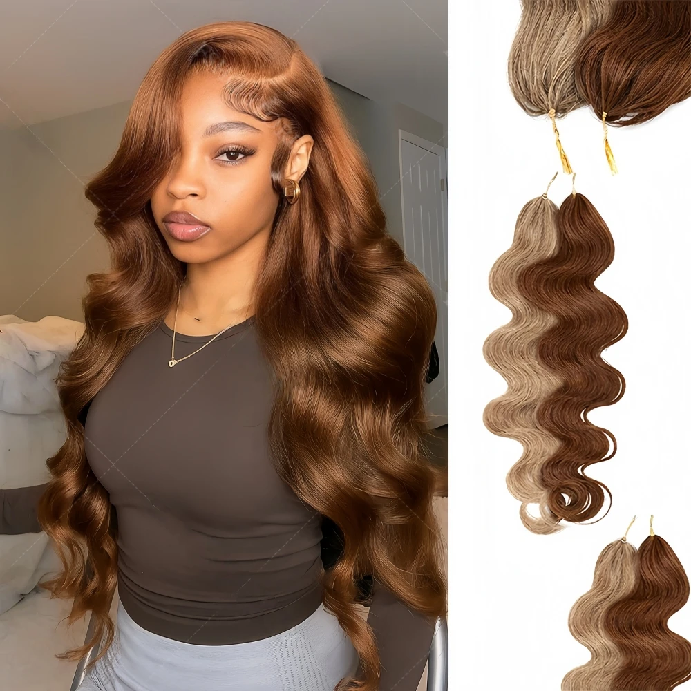

#4 Chocolate Brown Feather Crochet Human Hair Extensions Pre Looped Body Wave Reusable Knotless Soft Pre-Separated Crochet Hair