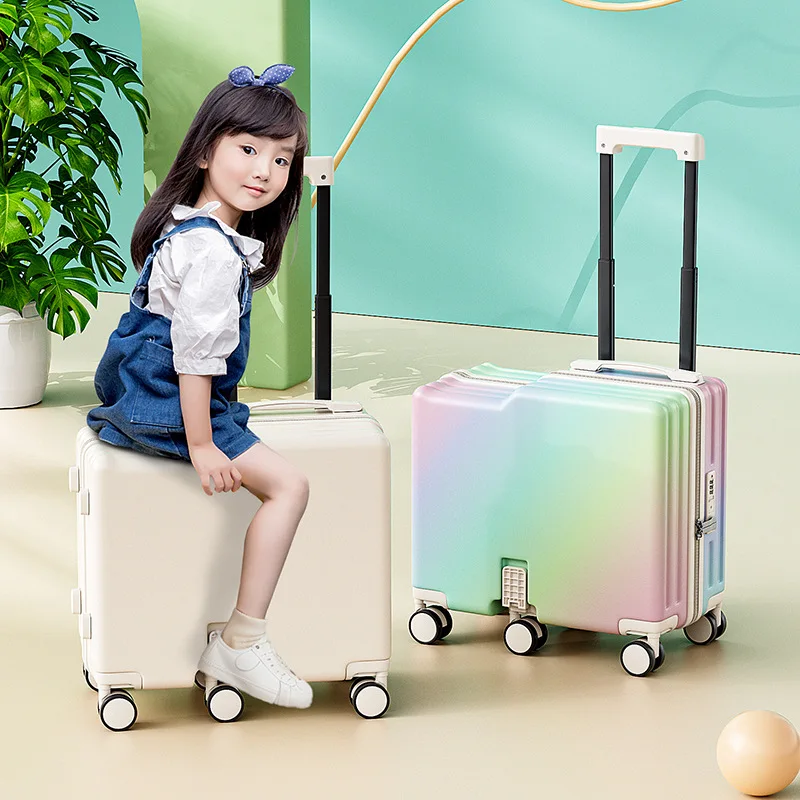 18/20 Inch Small Travel Bags for Children  ABS+PC Portable Travel Suitcase Multifunctional Rideable Rolling Luggage Case