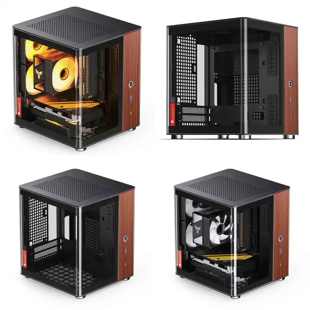 Good Quality JONSBO TK-0 Black ITX Computer CASE with Bent Glass and Walnut Veneer Hyperboloid Glass Design Desktop PC Case