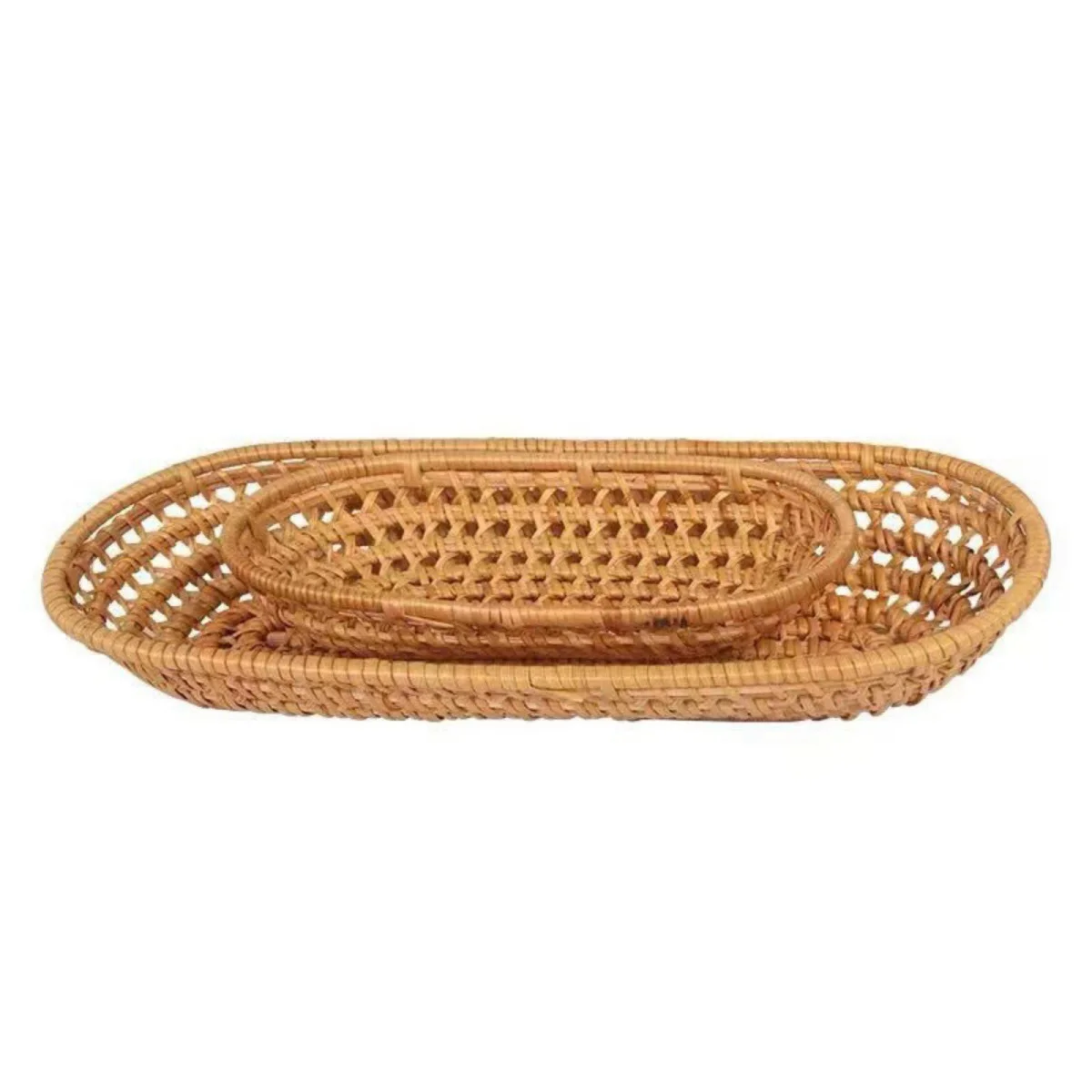 1/2 pcs Rattan Hollow Oval Storage Basket Home Office Desktop Small Objects Storage Box Plant Ornament