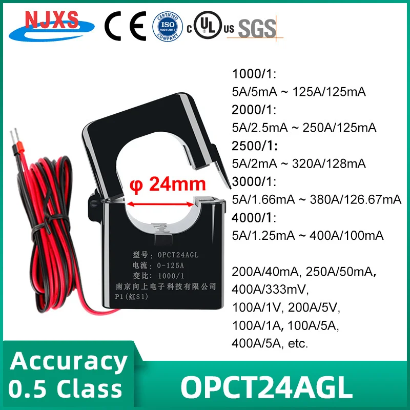 NJXSE OPCT24AGL Current Transformer 1000/1 2000/1 3000/1 4000/1 Split Core CT AC 0~400A Clamp Sensor 5A 50A 100A 200A 300A 400A
