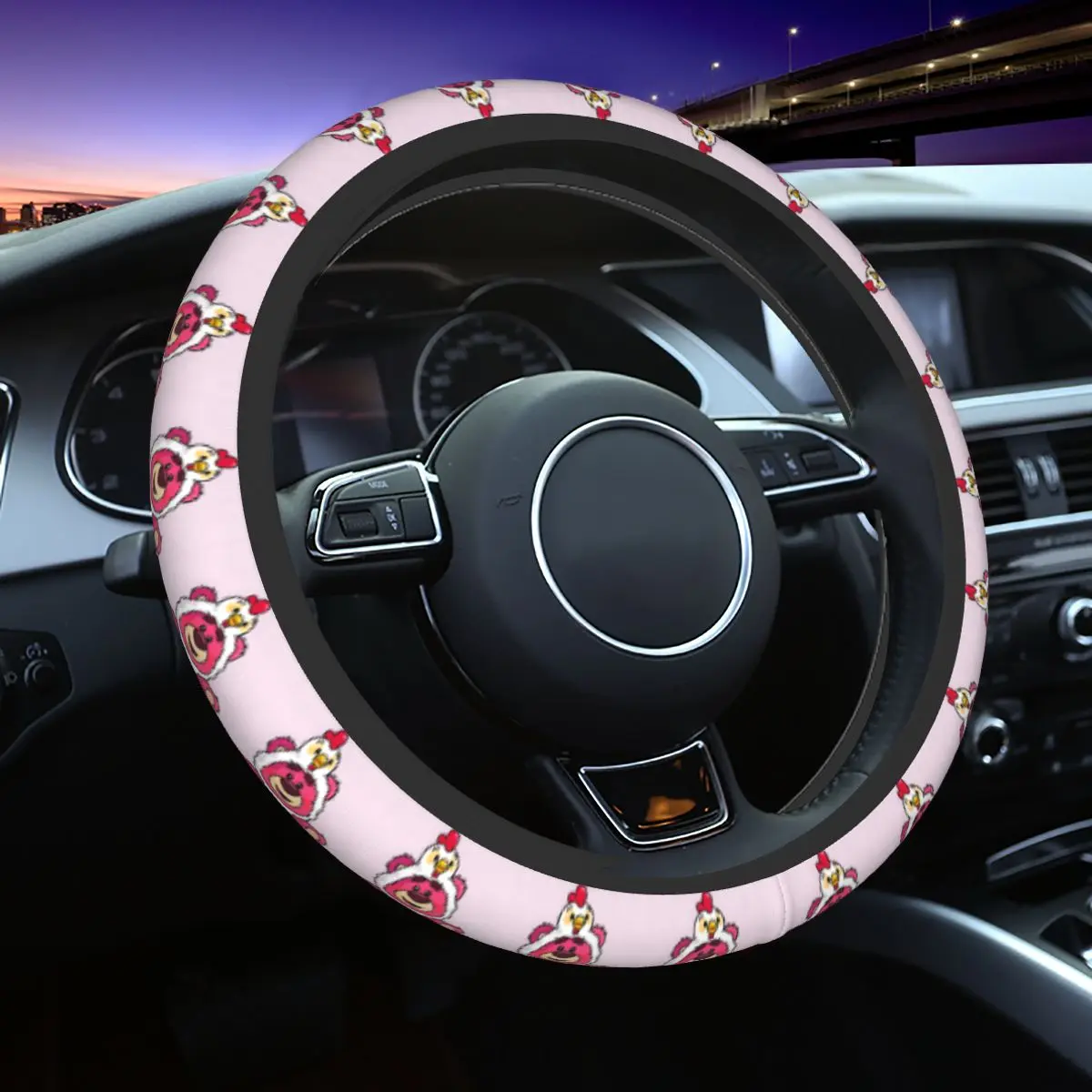 

Lotso Huggin Bear Anime Auto Car Steering Wheel Cover Anti Slip Universal 14.5-15 Inch Steering Wheel Protector for Sedan