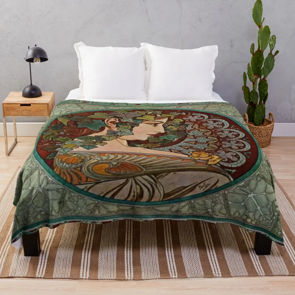 

Alphonse mucha - lvy, 1860 - 1939 Throw Blanket Decoratives Luxury Brand Sofa Quilt Blankets