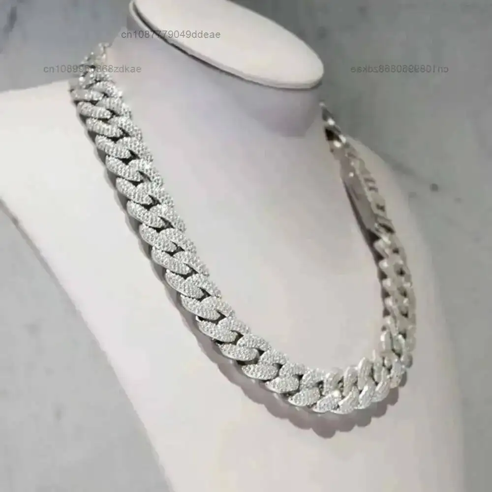 Rock Custom Iced Out Hip Hop Miami Necklace 925 Sterling Silver Baguette Moissanite 20mm Hiphop Cuban Link Chain