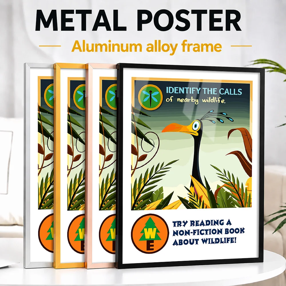 Cartoon Bird And Wildlife Framed Aluminum Metal Poster Customized Nature Tribute Wall Art For Animal Fans Decorating Living Room