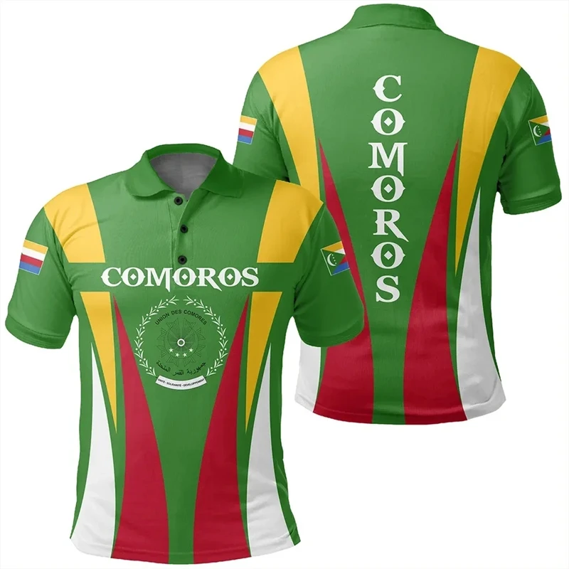 Comoros Flag Map 3D Print Polo Shirts For Men Clothes National Emblem POLO Shirt Africa Short Sleeve Male Jersey Casual Boy Tops