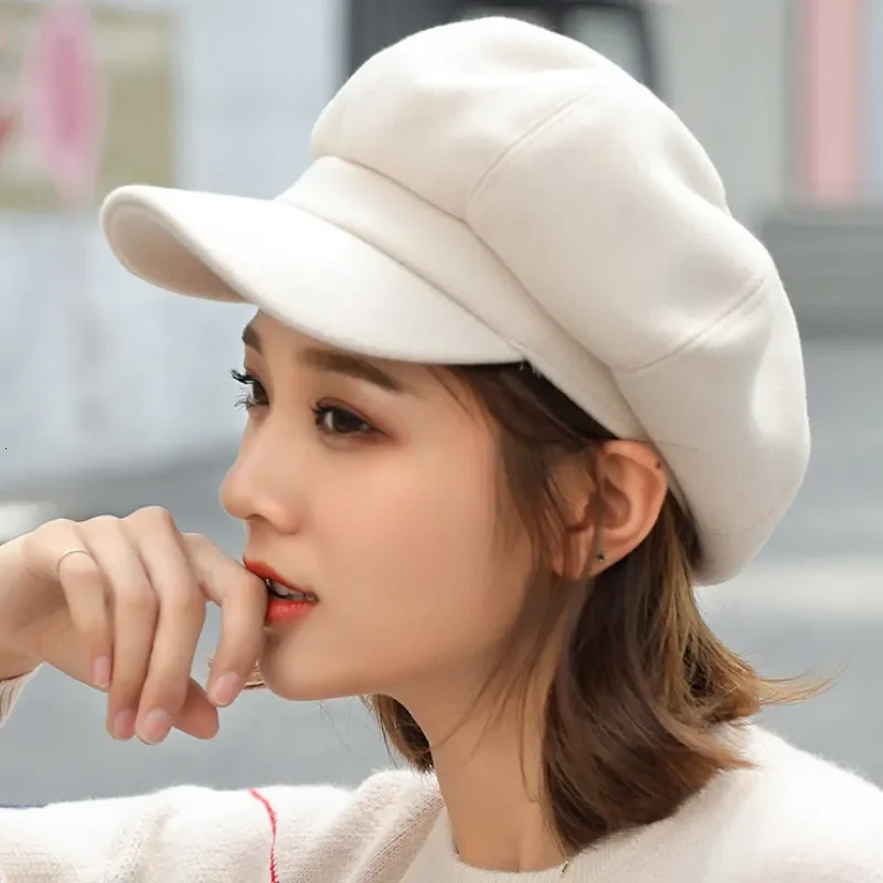 Autumn Winter Hats for Women Solid Plain Octagonal Newsboy Cap Men Ladies Casual Wool Hat Winter Beret Women Painter Cap