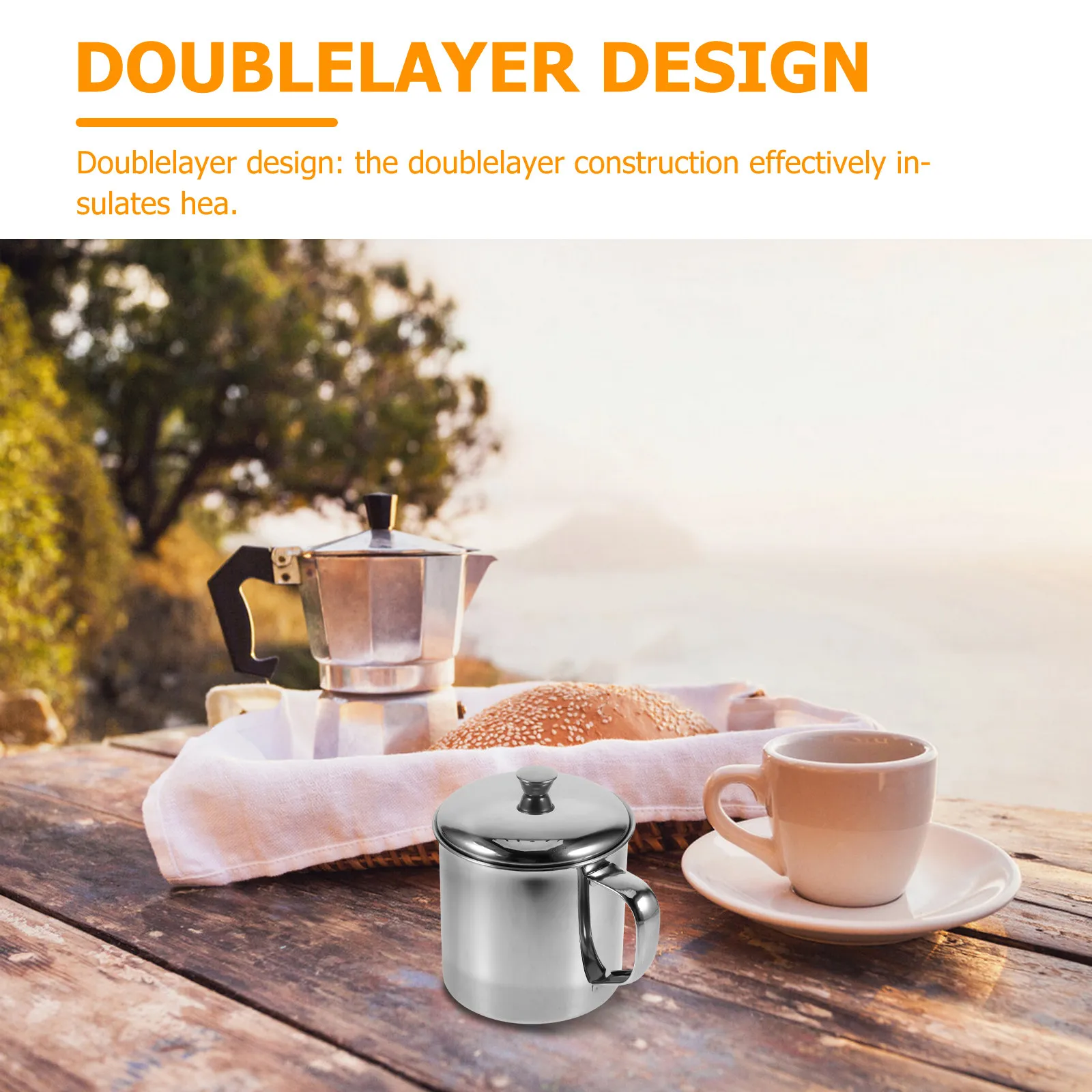 Stainless Steel Children Water Cup Double Layer Insulated Hot Water Mug Lid Handle for School Camping Travel Hot Chocolate Mug
