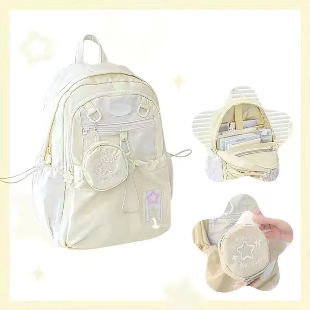 

Sweet Cute Cream Color School Bag Drawstring Star Travel Bag Large Capacity Student Backpack Girl's