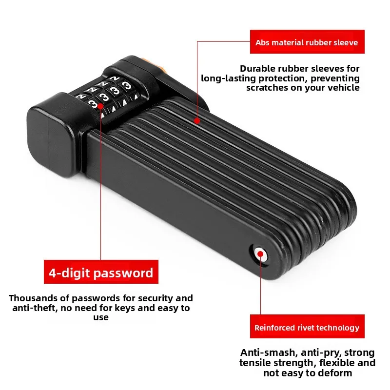 BENGGUO 85cm Foldable Bike Lock 4-Digit Combination Anti-Theft Heavy Duty Alloy Steel Bicycle Lock for MTB Road Bike