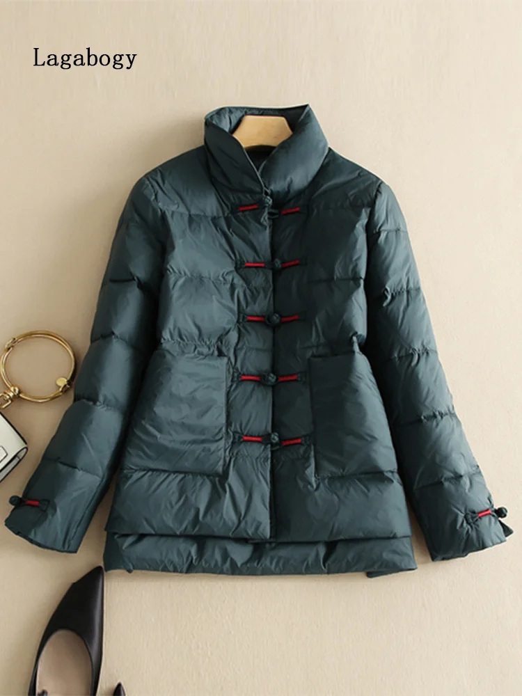 Autumn Winter Ultra Light Feather Jacket 2023 Women Irregular Down Coat Female Single Breasted Windproof Slim Outwear