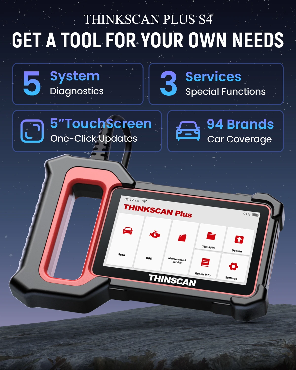 THINKCAR Thinkscan Plus S4 Professional Car Diagnostic Tools Auto obd2 Scanner ABS Brake Mulit-system Code Reader Free Update