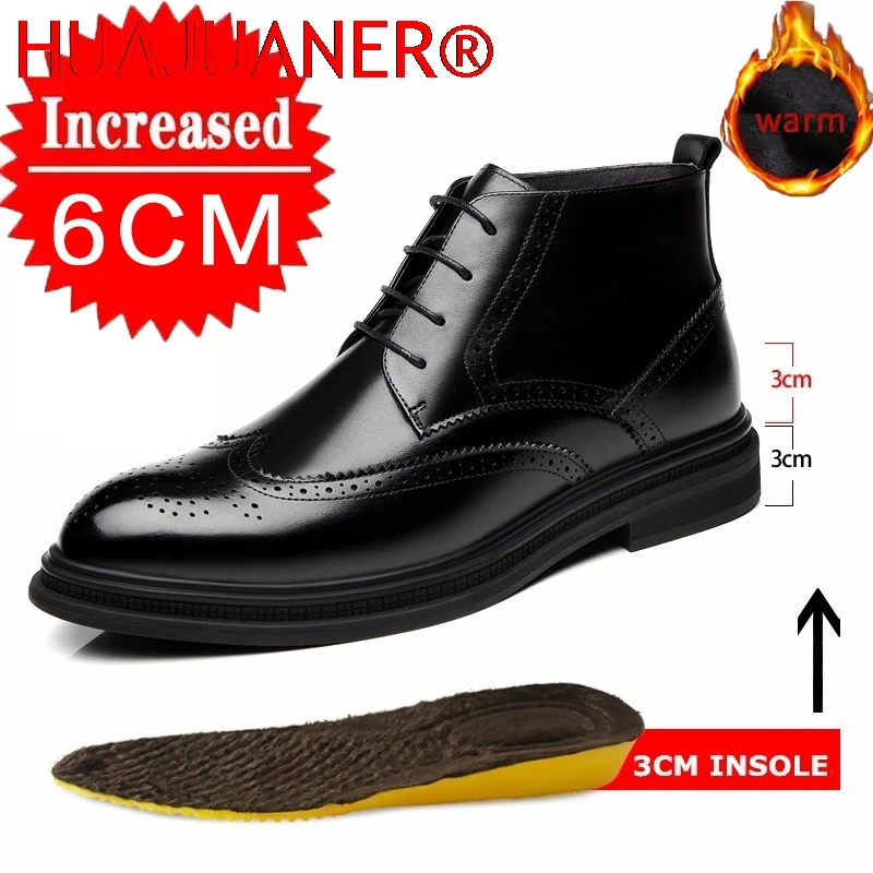 

Мужские осенне-зимние ботинки на платформе, утепленные, увеличивающие рост, кожаные броги на высоком каблуке, мужские ботинки с увеличением роста