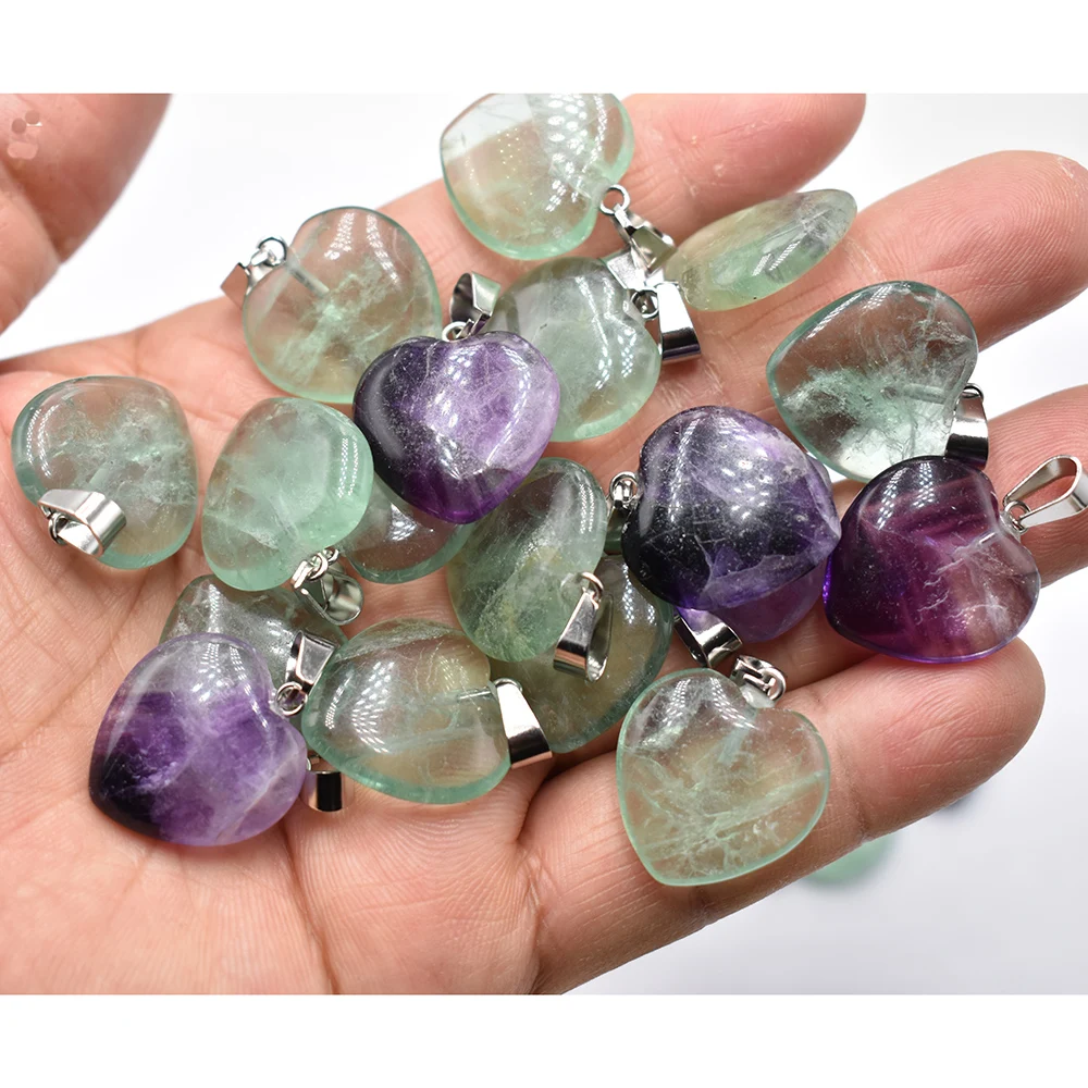 Großhandel 50 Stück/Lot 20mm Herzförmige Steinanhänger Charms Natürlicher Fluoritstein für DIY Schmuckherstellung Damengeschenk kostenloser Versand – Detail 2