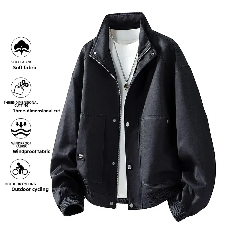 

Men's Spring Autumn Jacket Large Size M-8XL Lapel Collar Business Casual Lightweight Versatile Solid Color Zipper Overcoat