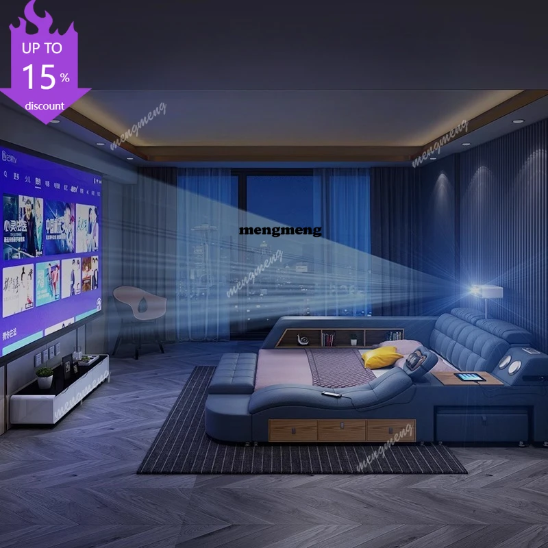 

Современная кровать с мягким изголовьем, массажным эффектом, кожаной обивкой, местом для хранения, татами, двуспальная, люкс, для спальни