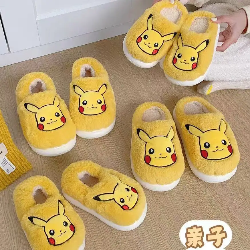 Crayon Shin-chan Pikachu grils slipper 2025 new autumn and winter popular soft bottom yellow pink warm cotton slipper for women