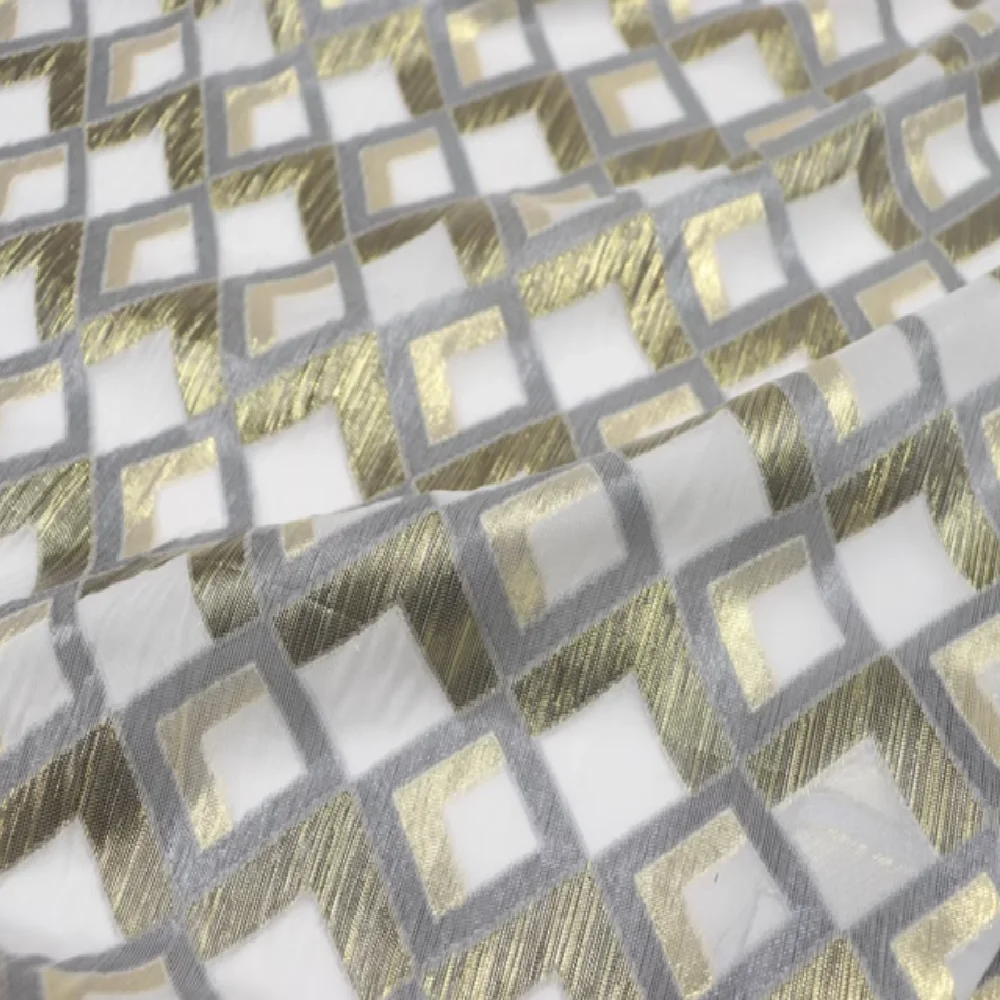 New Geometry Modern Nice Gold Shiny Jacquard Silk Metallic Fabric for Queen Fashion Holiday Party Dress Lurex Clothes