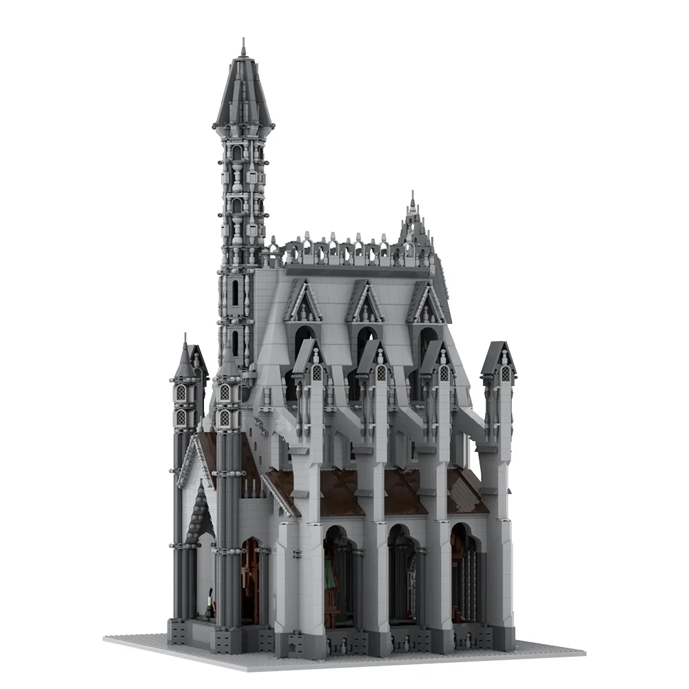 MOC Katedra Wielkiego Twarzy Klocki Model Średniowieczna Architektura Kościoła Widok Ulicy Cegły Zabawki do Składania Prezenty dla Dzieci