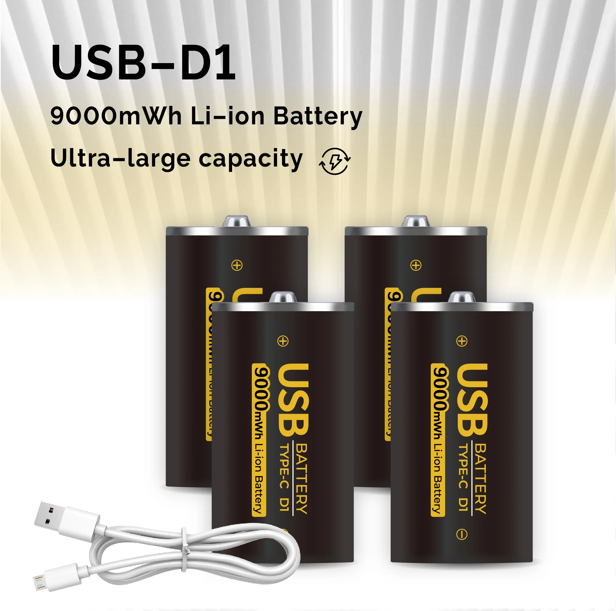 Victpower 1.5V 6000mAh D Size Rechargeable Lithium Battery with Type-C Port USB Charging Li-ion Cell