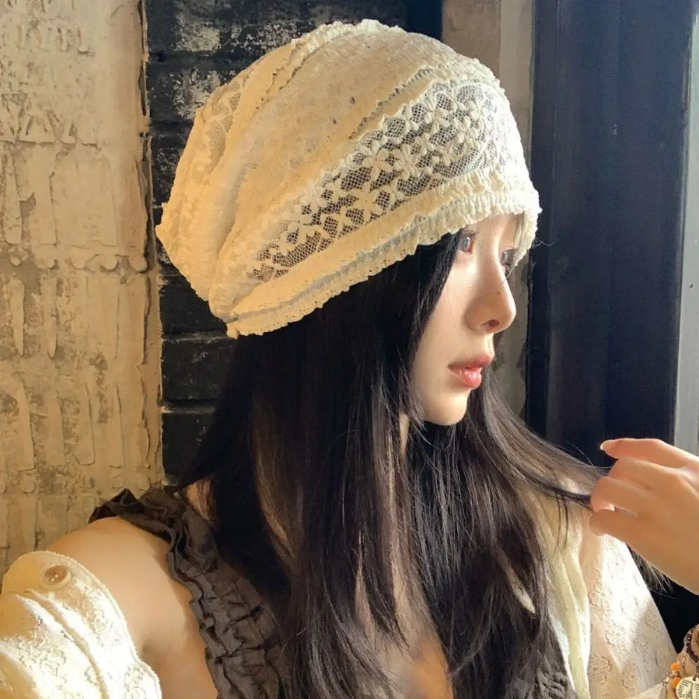 

Sweet Hollow Out Embroidered Lace Hat Y2k Breathable Beanies Hat Korean Style Thin Flower Cap Girls