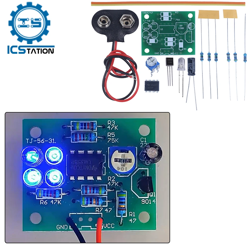 DIY Electronic Kit LM358 Breathing Lamp Blue LED Light Auto change Circuit Component Welding Soldering Project Practice Suite