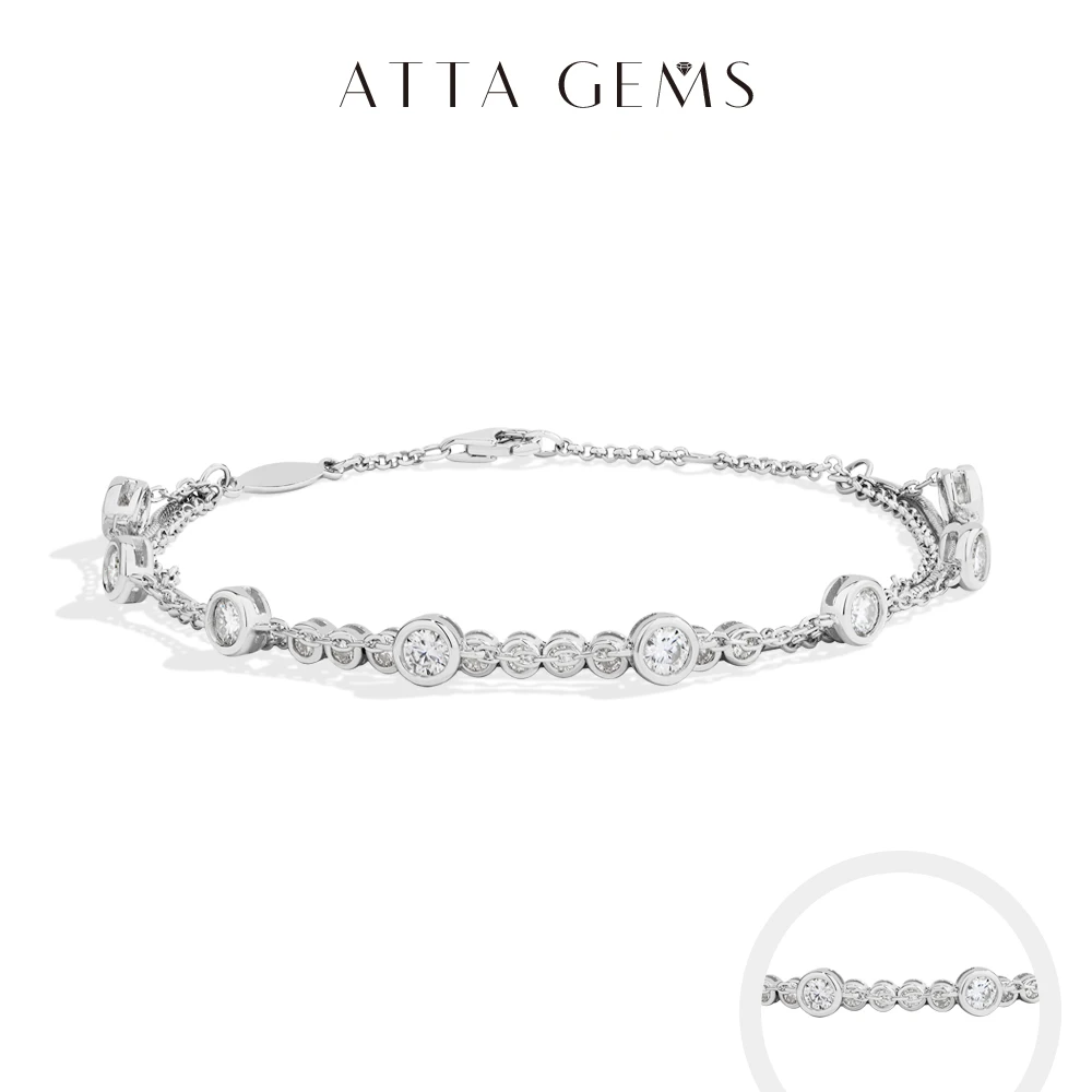 

ATTAGEMS Three Layer Stacking Moissanite Bracelets 925 Sterling Silver Adjustable Women's Bracelet 16+3cm Charming Party Jewelry