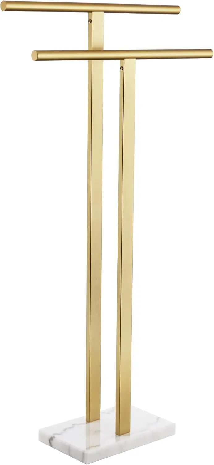 

2-Tier Standing Towel Rack with Heavy Marble Base, Gold Stainless Steel for Bathroom Floor