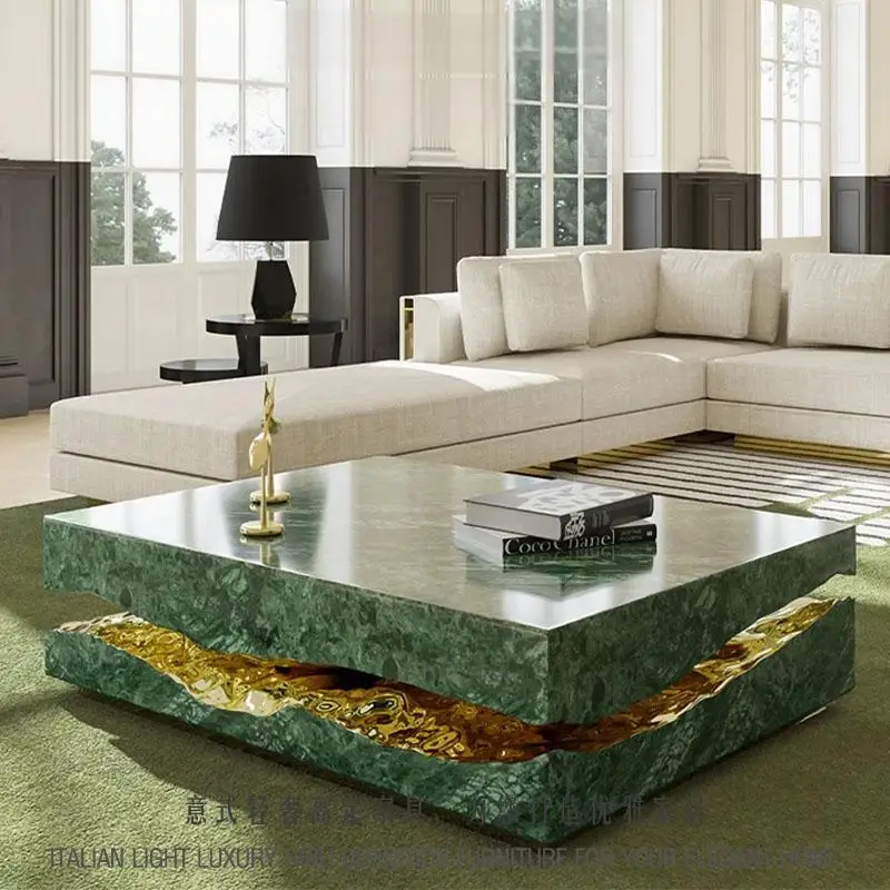 

Italian Luxury Freeform Coffee Table w/ Metal Base -Designer Marble Top & Waterproof Surface for Villa Mansion Living Room Decor