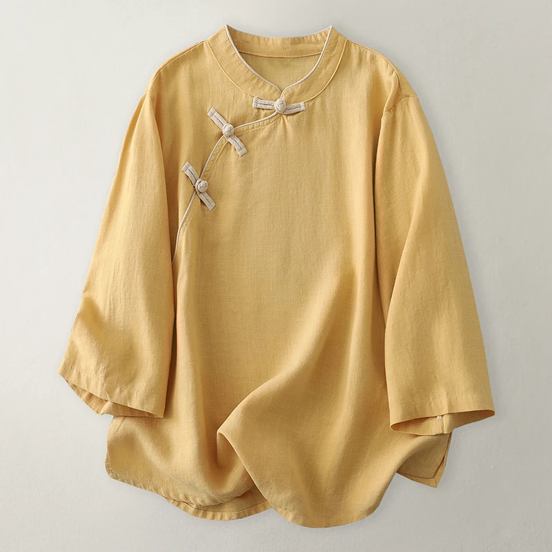 

New Chinese Sle Loose Cotton Linen irt Zen Inspired Loose Fit Tea Ceremony Women's Faion Spring Autumn Seasonal Top