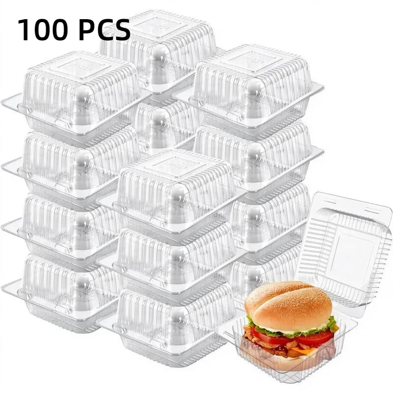 100PCS Square Clear Clamshell Containers Disposable Plastic Takeaway Food Boxes for Cake Fruit Salad Dessert Cookies
