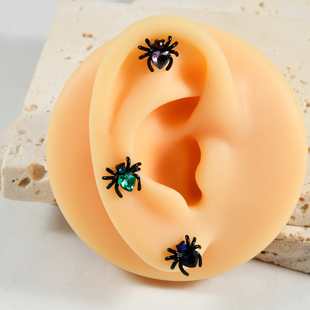 1Pc Surgical Steel Black Spider Zircon Ear Helix Tragus Cartilage Labret Lobe Earrings Rook Conch Stud Piercing Jewelry16gX8mm