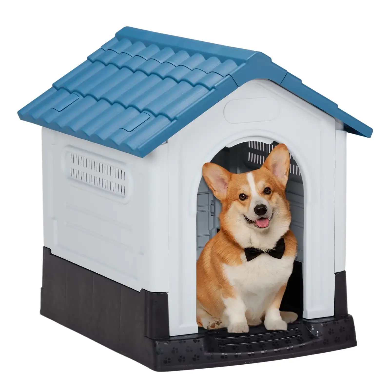 

26 Inch Plastic Dog House, Indoor Outdoor Doghouse Pet House with Air Vents and Elevated Floor,