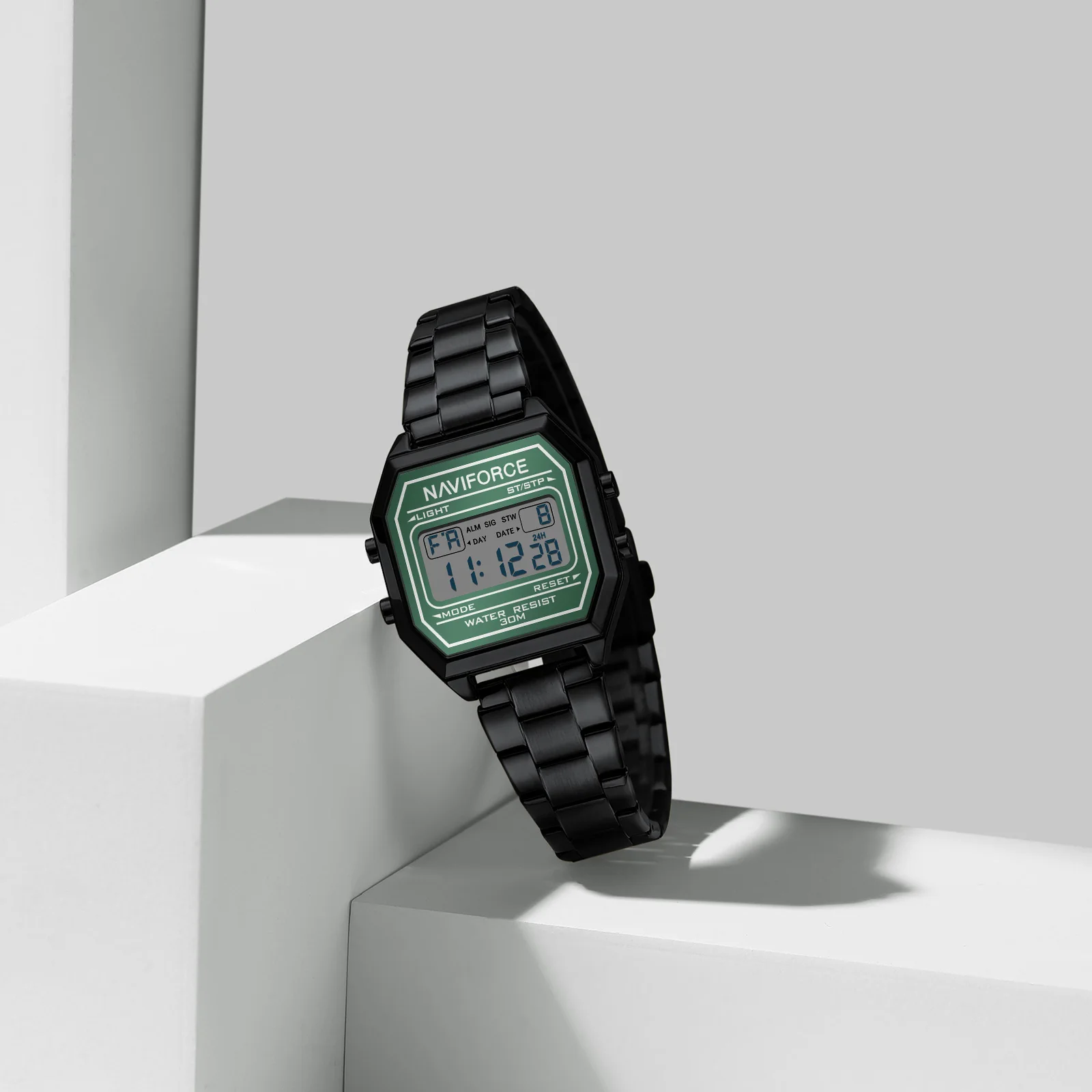 NAVIFORCE 5063S Reloj electrónico de moda para mujer Calendario simple Correa de acero resistente al agua Relojes digitales deportivos casuales para mujer