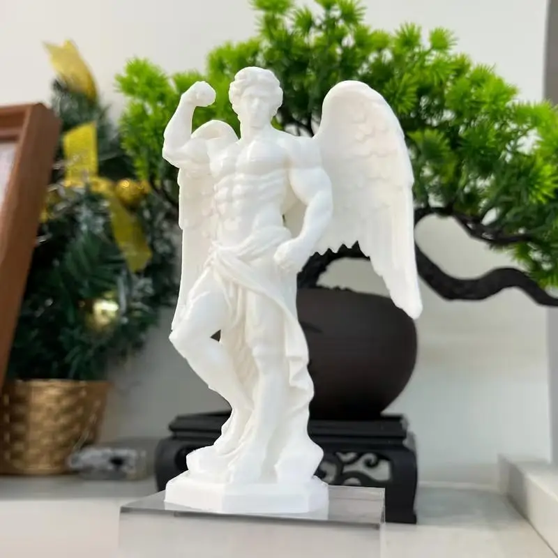 1Pcs 3D Printed White Male Angel Sculpture Exquisite Craftsmanship Realistic Details For Home Office Decor Art Collection Gifts