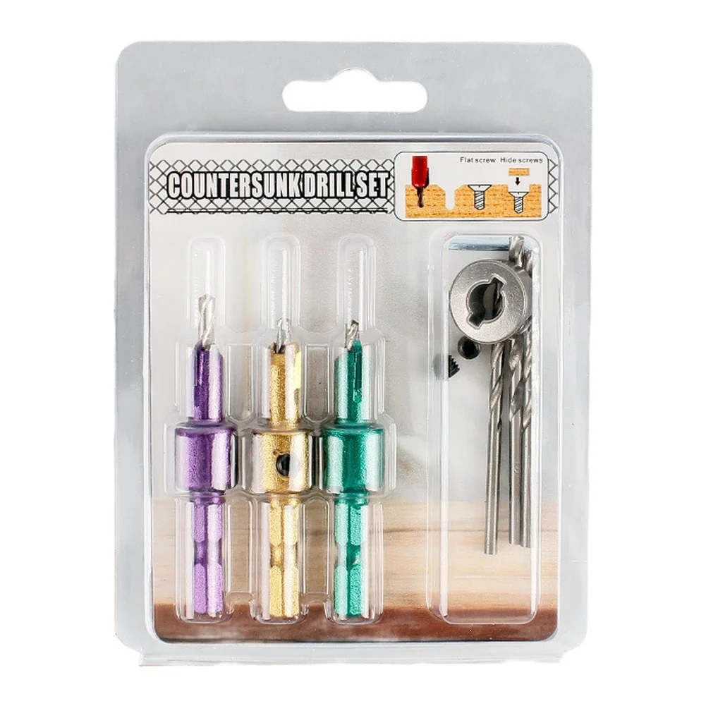 3PCS 28332mm Woodworking Countersink Drill Bit Set with Hex Shank and Adjustable Stop Collar for Precision Screw Drilling