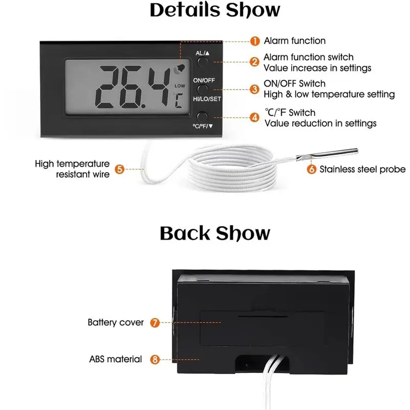 [NEWA76K!】 Digital Oven Thermometer With Probe, LCD Display-58° F To 572° F, High/Low Temperature Alarm, Celsius/Fahrenheit Swit