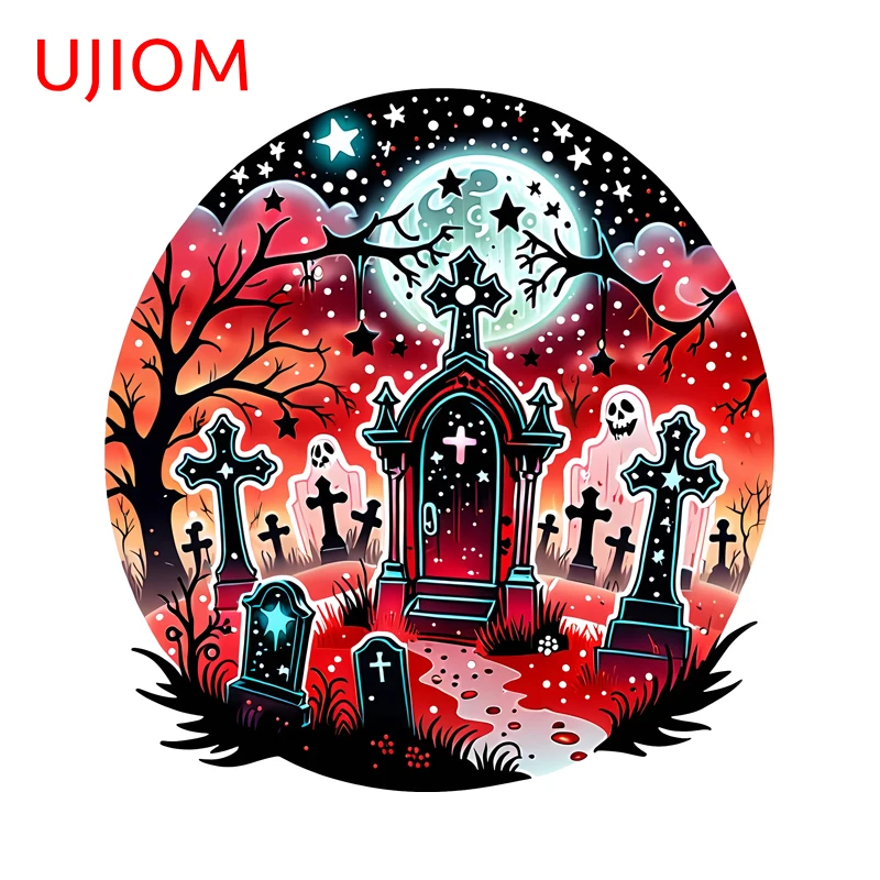 UJIOM Halloween Blood-colored Tombstone Wall Stickers Cool Personality Guitar Laptop Decal Creative Waterproof Bathroom Decor