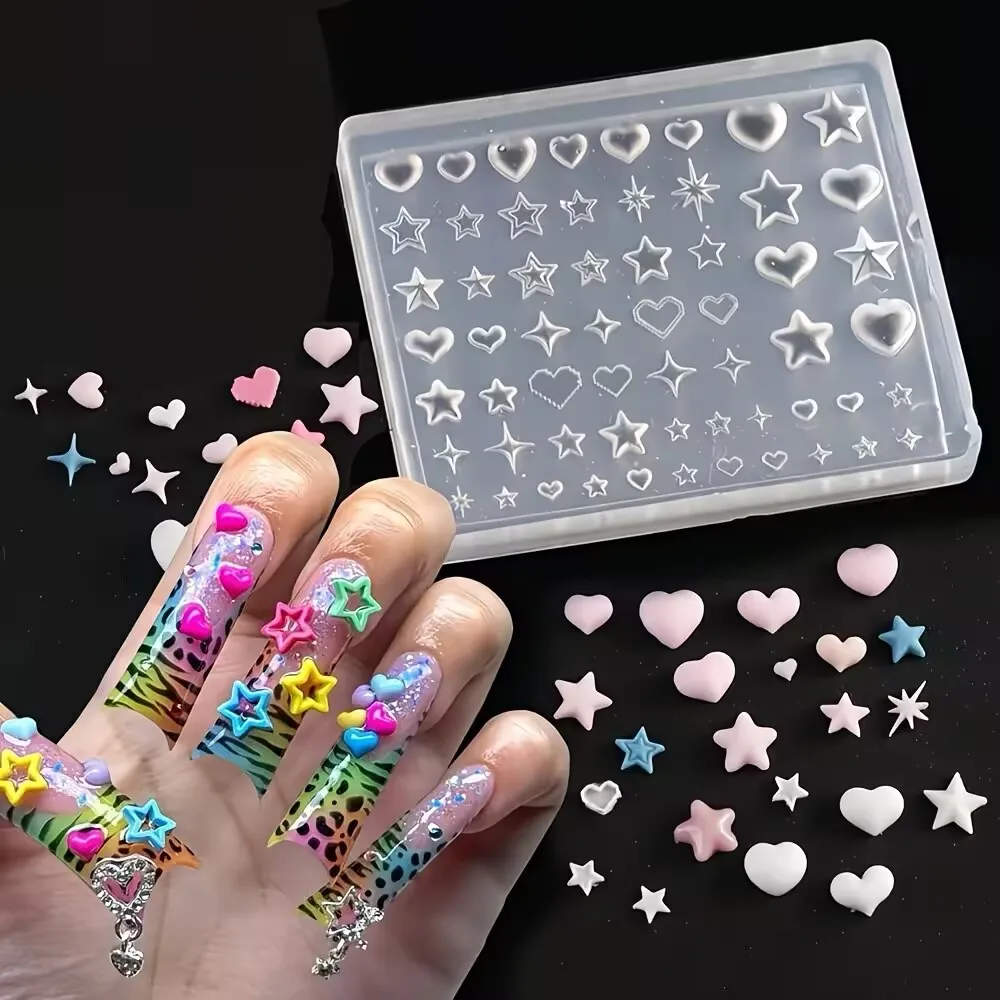 

Creativity 3D Heart Star Pentagram Silicone Nail Mold DIY Nail Art Decoration Transparent Manicure Template For Nail Charm ——Box
