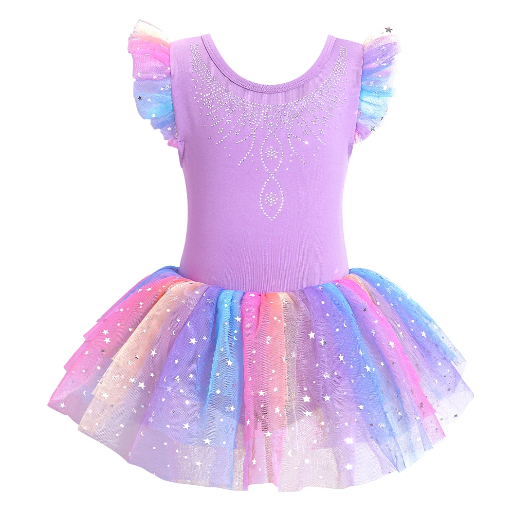 

Ballet Leotards for Girls Ruffle Sleeve Ballet Dance Dress Tutu Skirted Leotard Sparkly Ballerina Outfit Stage Dance Wear