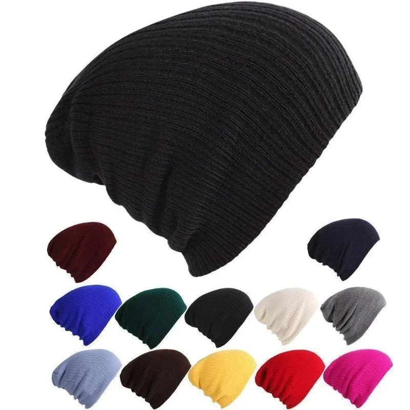 

Solid Color Striped Pullover Hat Autumn Warm Knit Hat Outdoor Hat