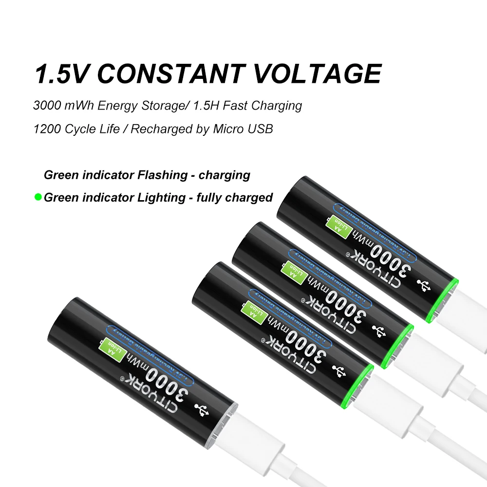 1.5V AA USB Rechargeable Li-ion AA Battery 3000mWh +USB 1.5V AAA Lithium Rechargeable Battery AAA 1200mWh for wireless mouse