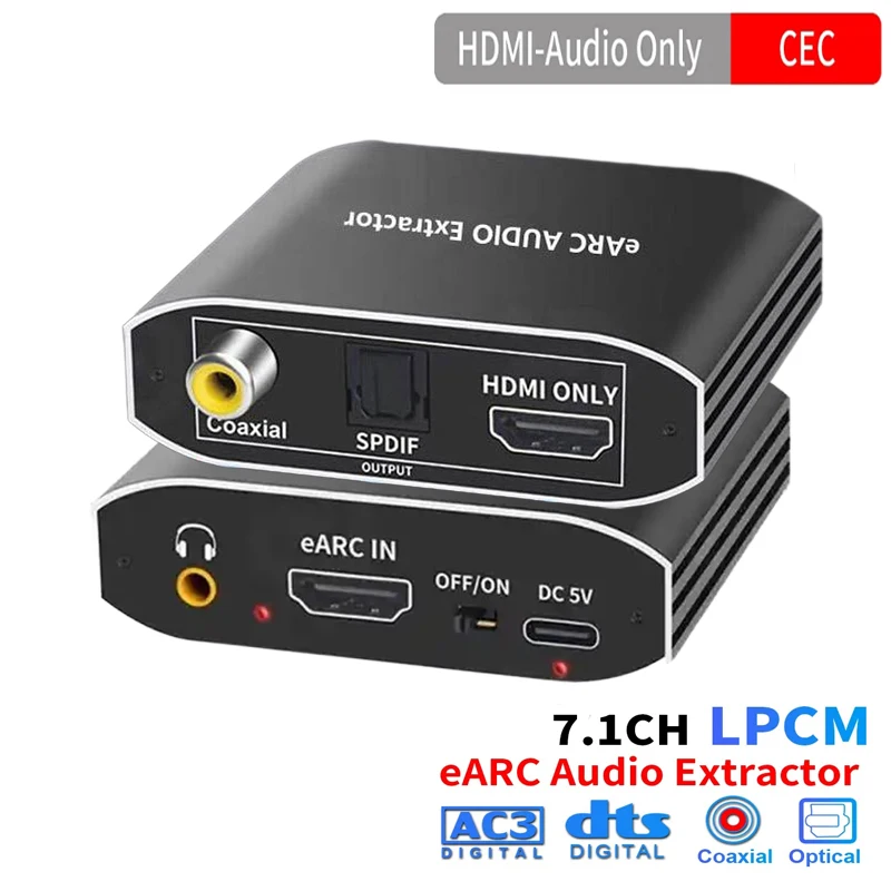 192KHz HDMI eARC ARC to RCA Audio Extractor Converter eARC HDMI extractor Only Audio For For DTS AC3 LPCM Fiber