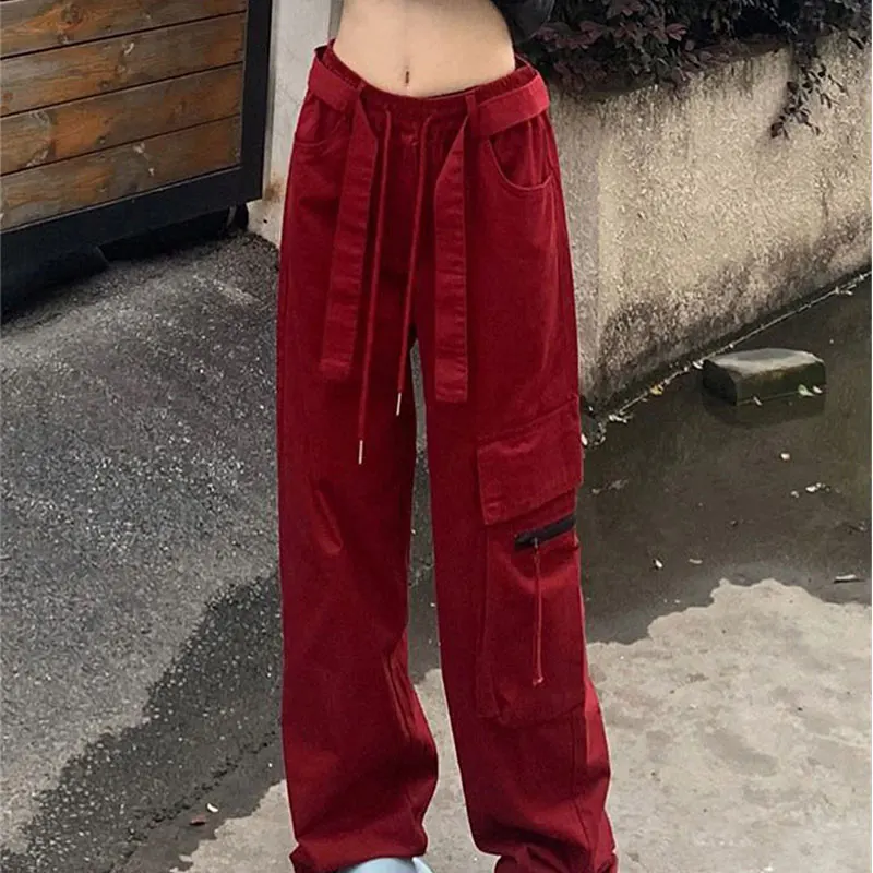 Elegant Fashion Harajuku Slim Fit Female Clothes Loose All Match Casual Pants Solid Wide Leg Pants High Waist Straight Leg Pants