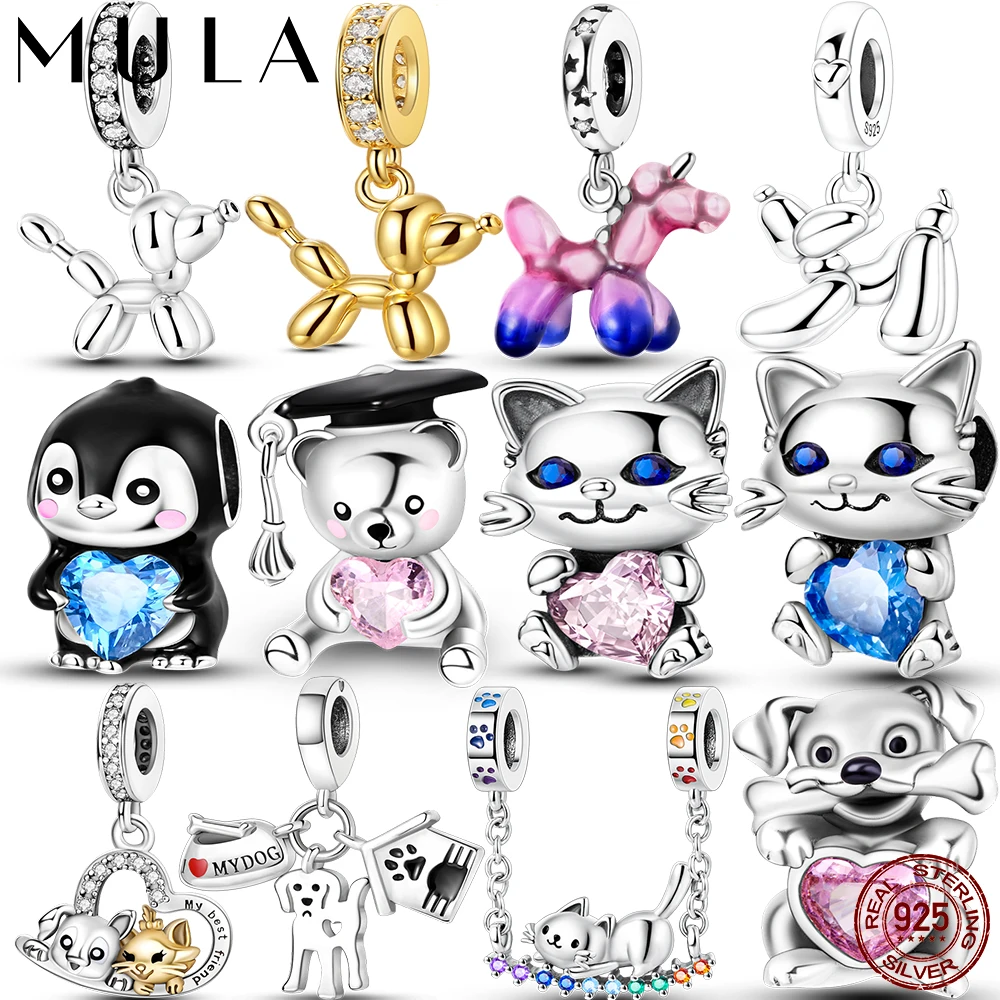 Charms aus 925er-Sterlingsilber, Katze, Liebe, Haustiere, Luftballon, Pudel, Charms, Perlen, passend für Original-Armbänder, Anhänger für Frauen, DIY-Schmuck
