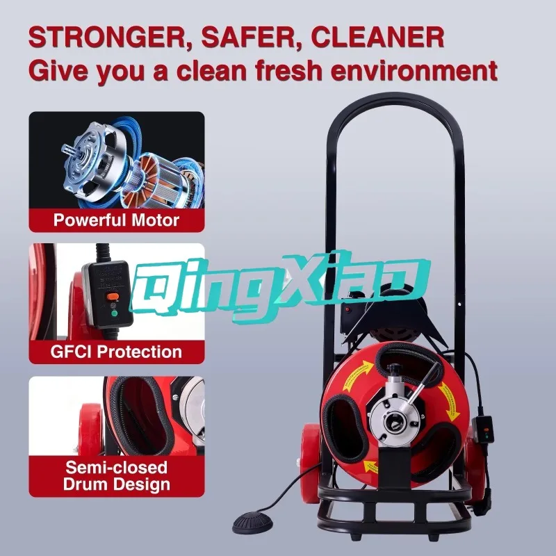 50FT/75FT Portable Fully Automatic Industrial Electric Pipe Dredging Machine For Sewer Toilet Floor Drain Blockage Cleaning