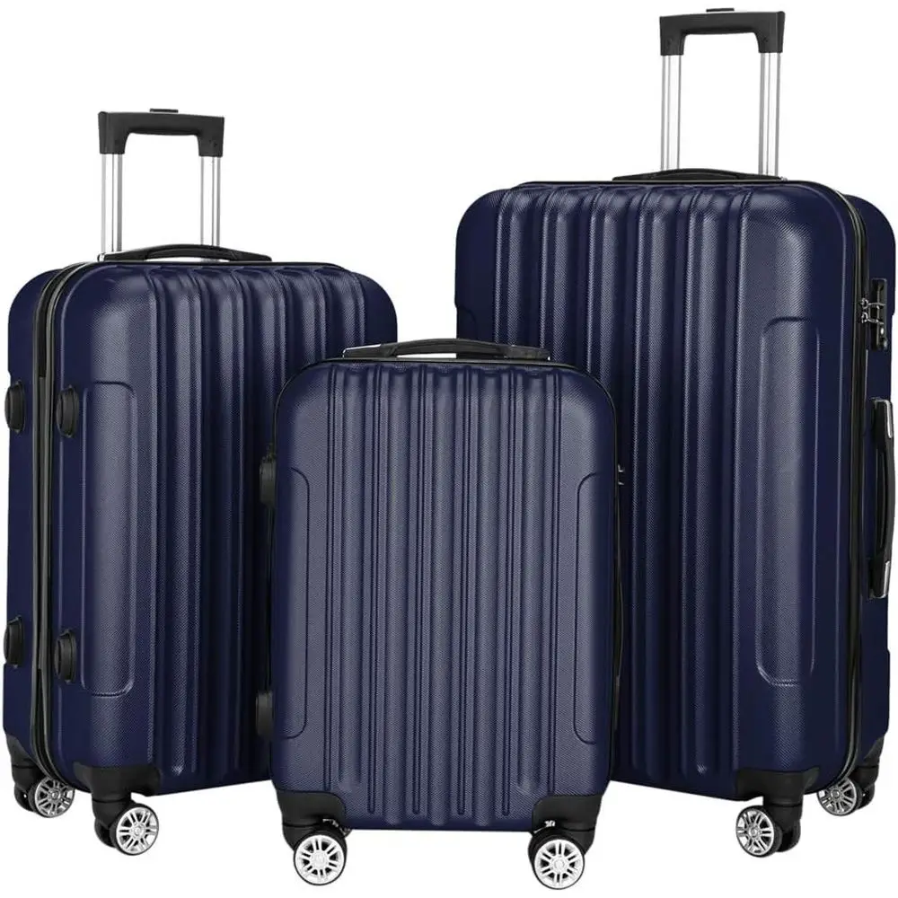

3-Piece Lightweight Rolling Suitcase Set, 20/24/28 Inch, Navy Blue, Spinner Wheels, TSA Locks